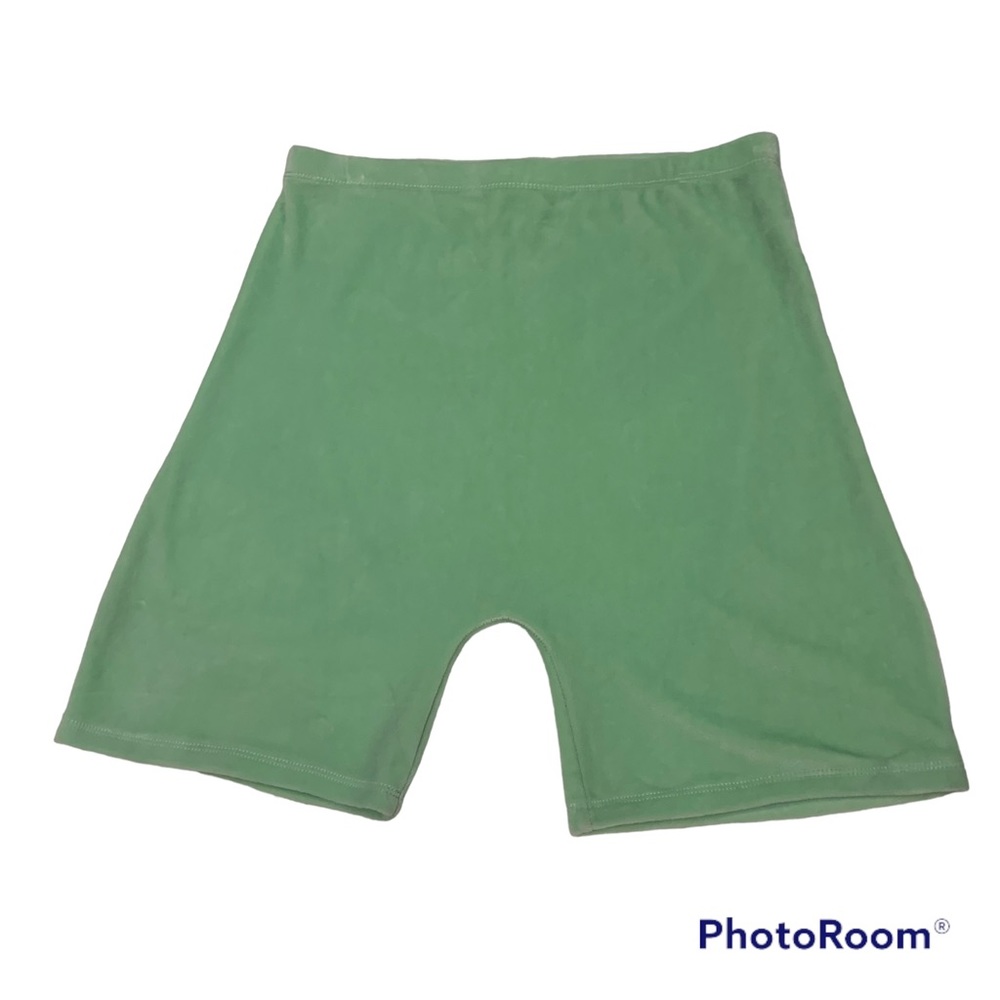 Double Zero seafoam green velvet biker shorts